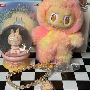 Labubu loyalty bundle of 3 items big into energy snow globe phone charm plush
